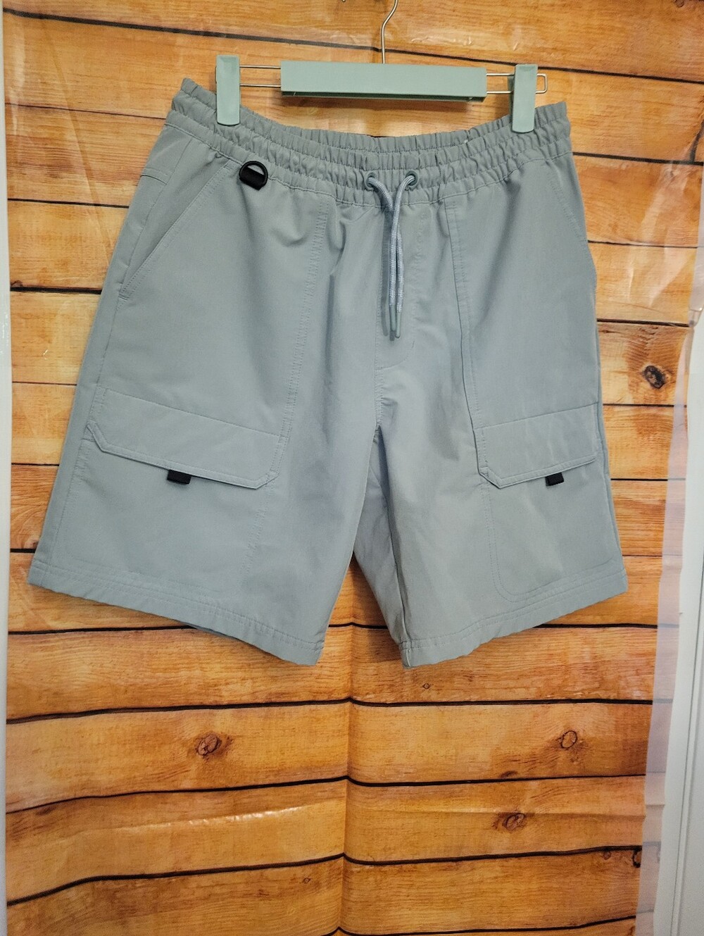 Men's Casual Cargo Shorts in Light Gray - Elastic Waist M